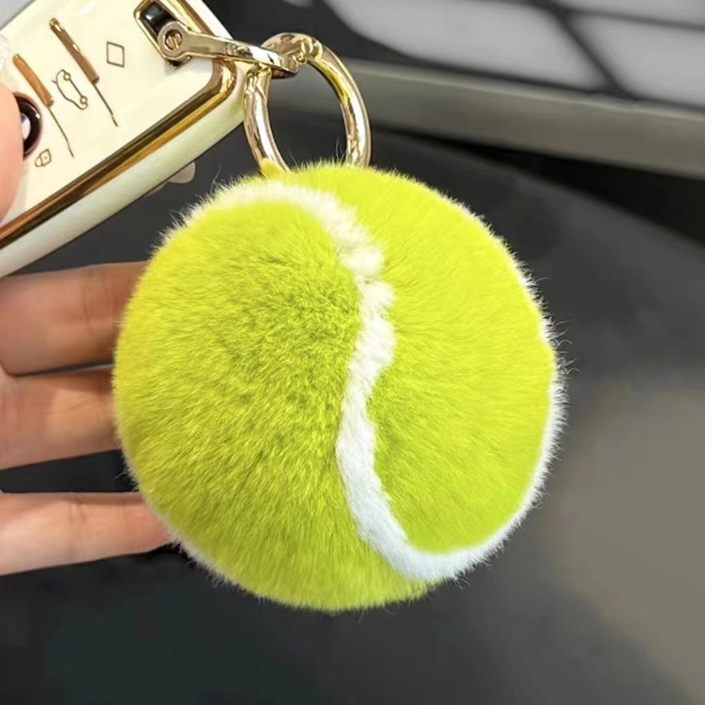 Rex Rabbit Fur Tennis Pendant Key Ring – Cute Car & Bag Charm - Euphoryas Tennis Co.