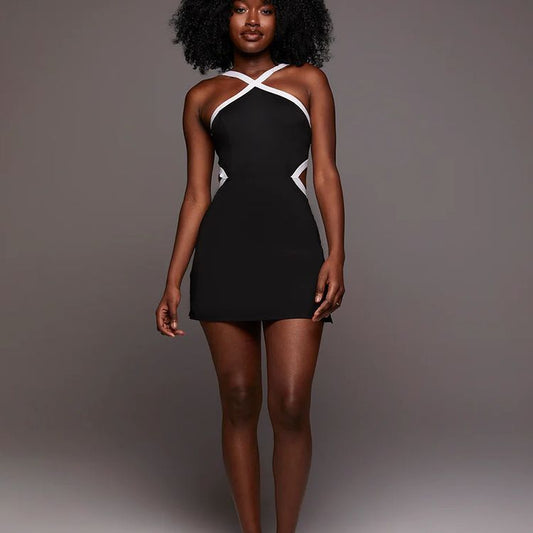 Contrast Color Minimalist Anti-exposure Women's One-piece Tennis Skirt - Euphoryas Tennis Co.