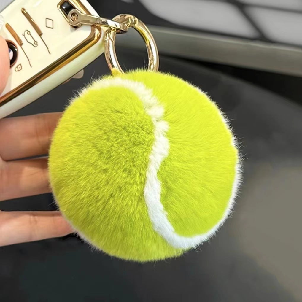 Rex Rabbit Fur Tennis Pendant Key Ring – Cute Car & Bag Charm - Euphoryas Tennis Co.