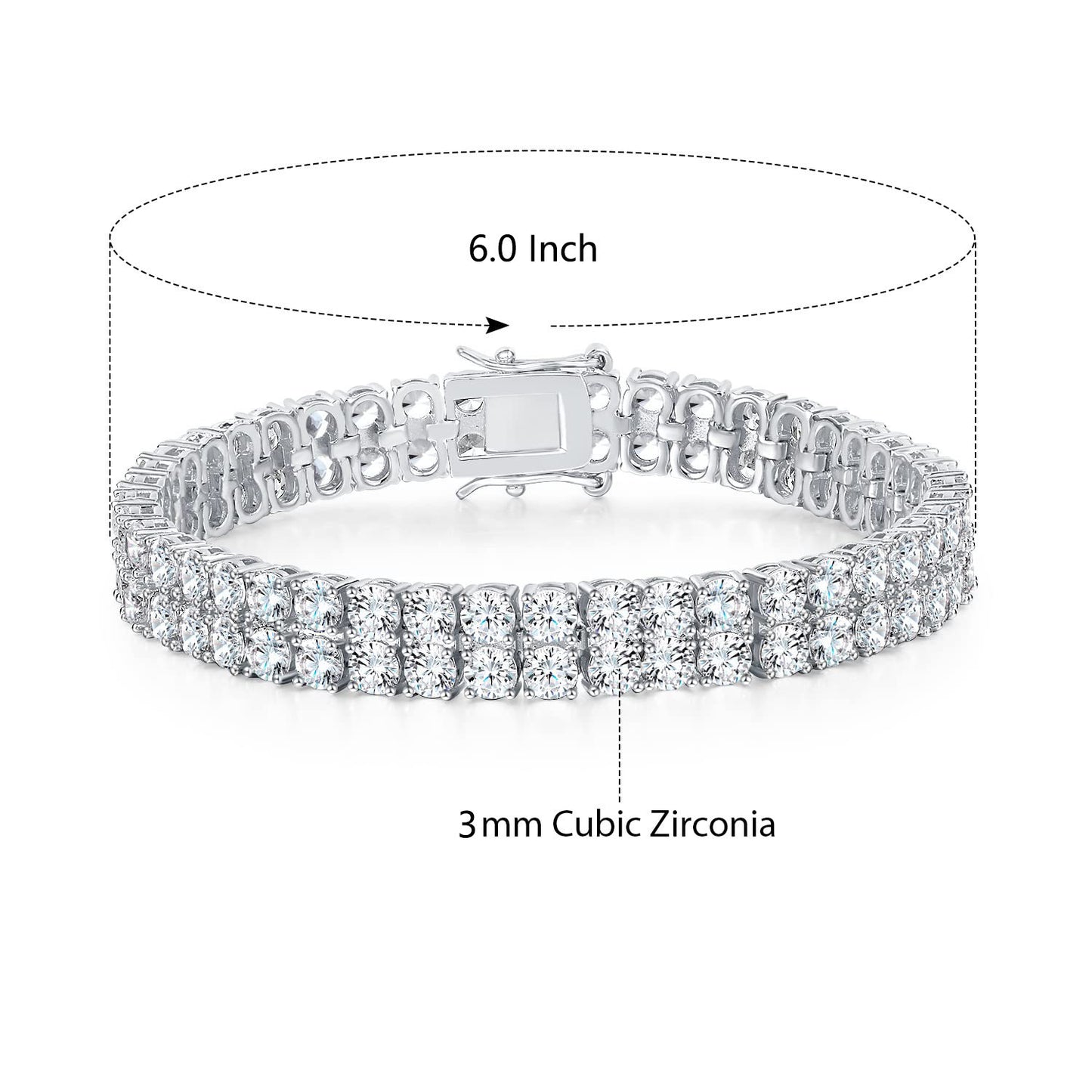 3MM Inlaid Zircon Tennis Bracelet Double Row - Euphoryas Tennis Co.