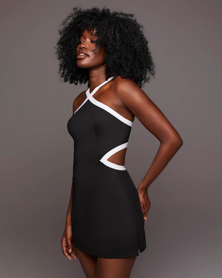 Contrast Color Minimalist Anti-exposure Women's One-piece Tennis Skirt - Euphoryas Tennis Co.