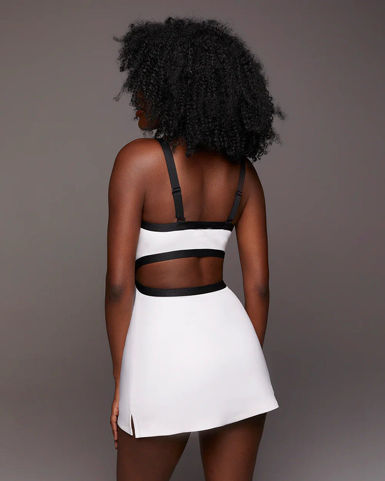 Contrast Color Minimalist Anti-exposure Women's One-piece Tennis Skirt - Euphoryas Tennis Co.